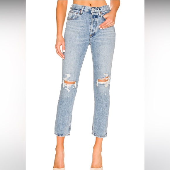 AGOLDE Riley High Rise Straight Crop Distressed Jeans - Picture 1 of 9